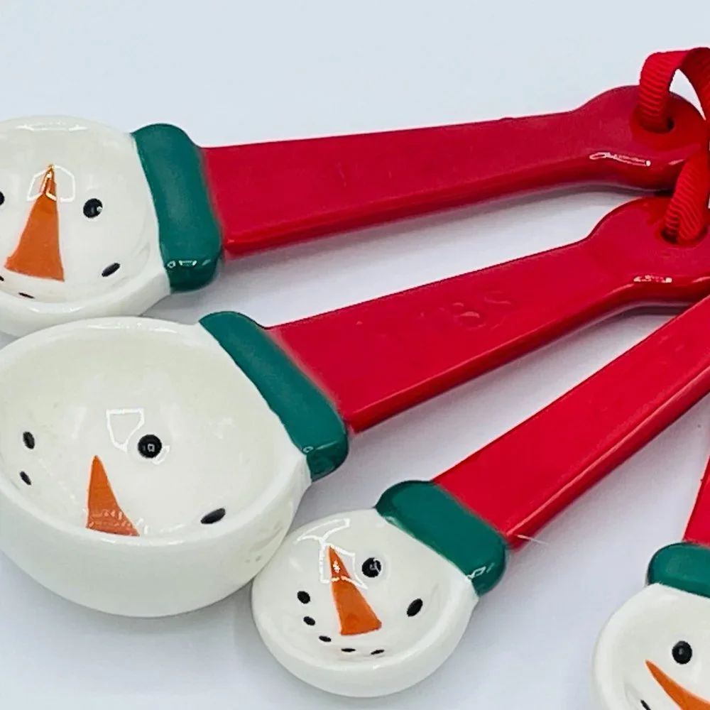 Vintage Sur La Table Ceramic Snowmen Measuring Spoons-excellent condition!
